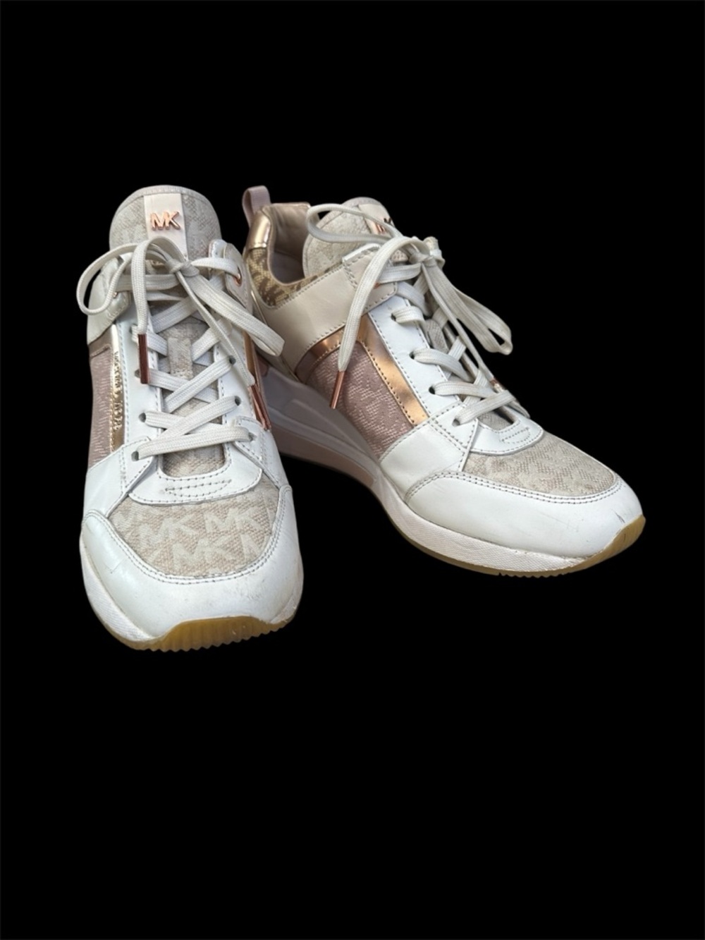 Michael Kors  leather trainer platform sneaker tennis shoe sz 7 copper accents - Picture 3 of 10